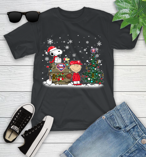 MLB Philadelphia Phillies Snoopy Charlie Brown Christmas Baseball Commissioner's Trophy Youth T-Shirt