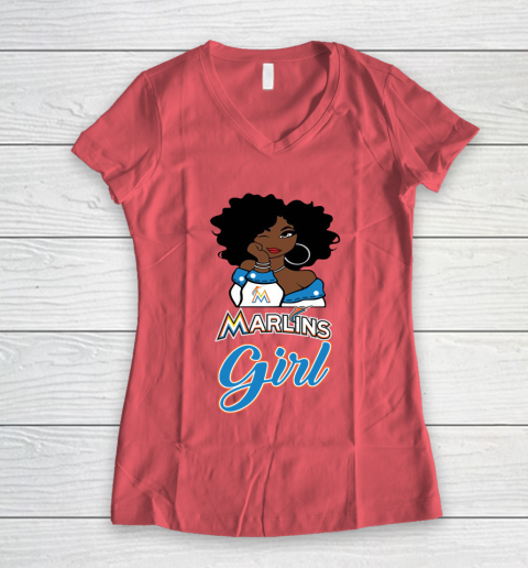 Miami Marlinss Girl MLB Women's V-Neck T-Shirt 6