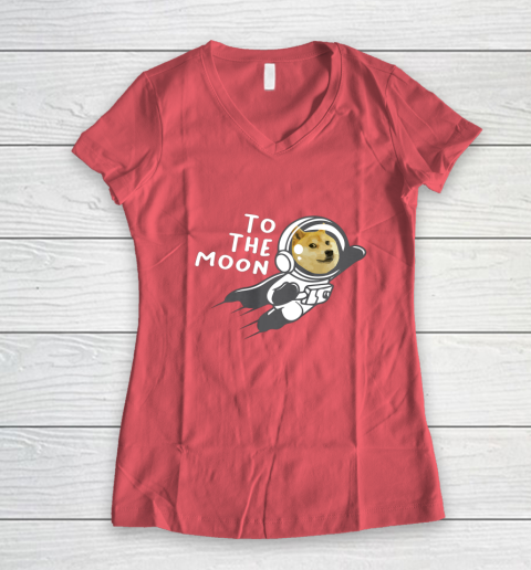 Dogecoin to the Moon Shirt Hodl Doge Coin Crypto Currency Women's V-Neck T-Shirt 4