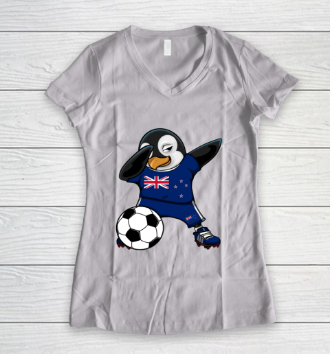Dabbing Penguin New Zealand Soccer Fan Jersey Football Lover Women's V-Neck T-Shirt
