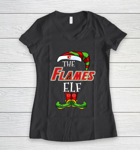 Calgary Flames Christmas ELF Funny NHL Women's V-Neck T-Shirt 6