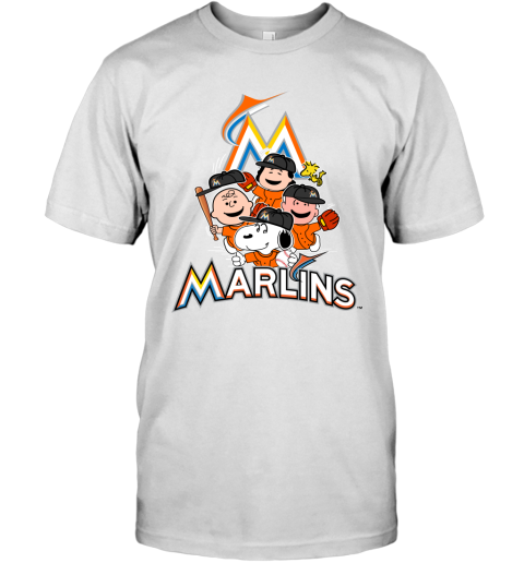 Peanuts Charlie Brown And Snoopy Playing Baseball Miami Marlins Shirt