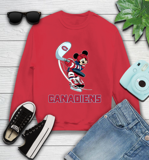 NHL Hockey Montreal Canadiens Cheerful Mickey Mouse Shirt Youth Sweatshirt 8