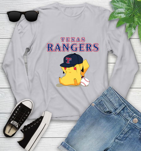 MLB Pikachu Baseball Sports Texas Rangers Youth Long Sleeve 5