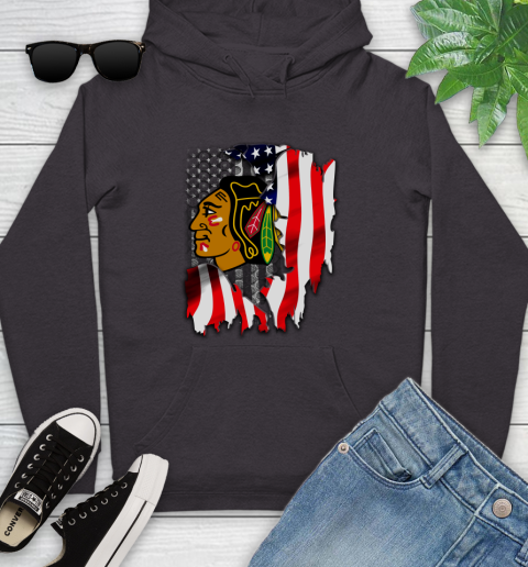 Chicago Blackhawks NHL Hockey American Flag Youth Hoodie 8