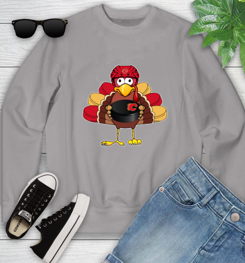 Calgary Flames Turkey Thanksgiving Day Youth Sweatshirt 4