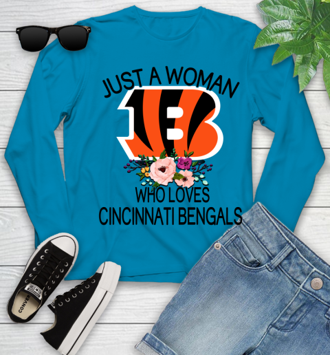 NFL Just A Woman Who Loves Cincinnati Bengals Football Sports Youth Long Sleeve 5