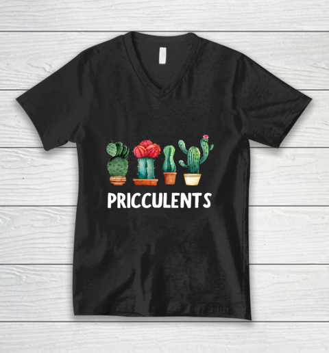 Funny Cactus Pricculents silly pun succulents V-Neck T-Shirt