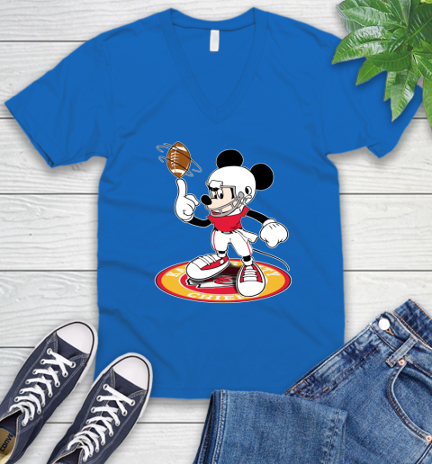 NFL Football Kansas City Chiefs Cheerful Mickey Disney Shirt V-Neck T-Shirt 6
