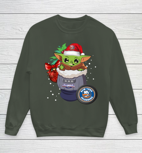 New York Islanders Christmas Baby Yoda Star Wars Funny Happy NHL Youth Sweatshirt 10