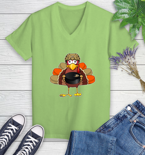 Anaheim Ducks Turkey Thanksgiving Day Women's V-Neck T-Shirt 11