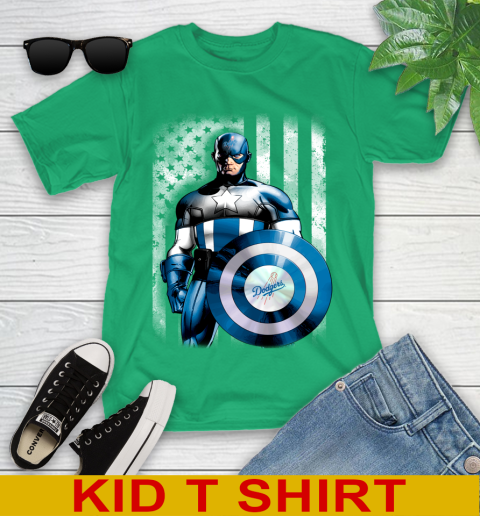 Los Angeles Dodgers MLB Baseball Captain America Marvel Avengers American Flag Shirt Youth T-Shirt 7