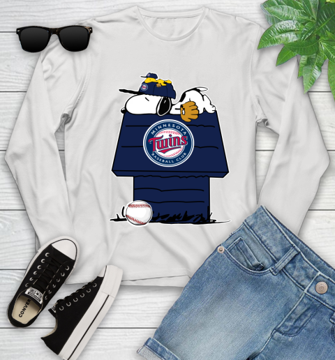 MLB Minnesota Twins Snoopy Woodstock The Peanuts Movie Baseball T Shirt Youth Long Sleeve