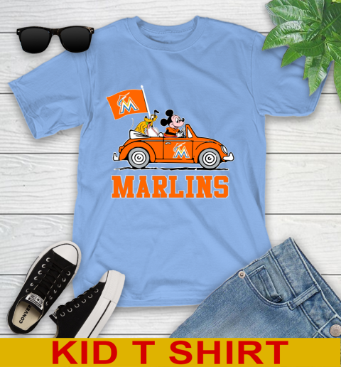 MLB Baseball Miami Marlins Pluto Mickey Driving Disney Shirt Youth T-Shirt 11