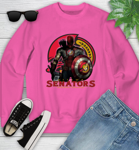 NHL Captain America Thor Spider Man Hawkeye Avengers Endgame Hockey Ottawa Senators Youth Sweatshirt 7