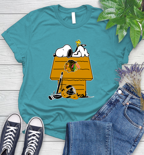 Chicago Blackhawks NHL Hockey Snoopy Woodstock The Peanuts Movie Women's T-Shirt 12