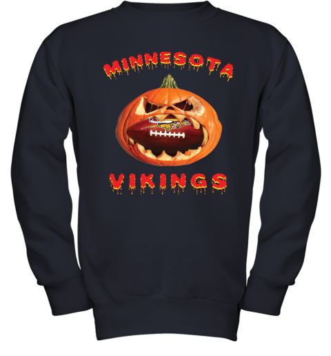 NFL Minnesota Vikings Halloween Pumpkin Football Sports n6yvO0A5XR8 youth sweatshirt 47 95 151514 front navy