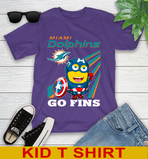 NFL Football Miami Dolphins Captain America Marvel Avengers Minion Shirt Youth T-Shirt 3