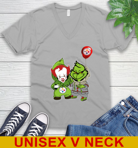 Pittsburgh Steelers Baby Pennywise Grinch Christmas NFL Football V-Neck T-Shirt 4