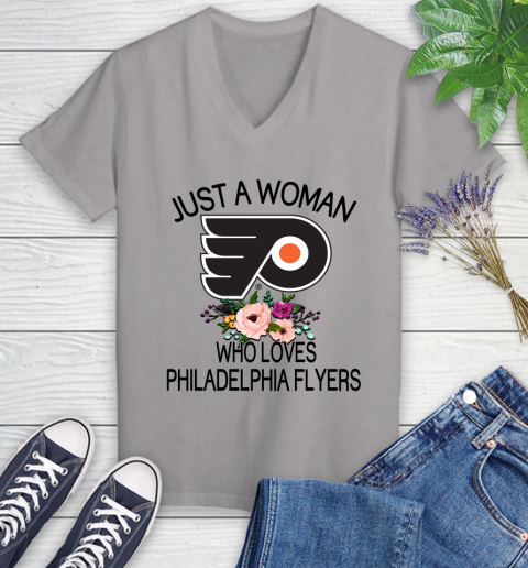 NHL Just A Woman Who Loves Philadelphia Flyers Hockey Sports Women's V-Neck T-Shirt 2