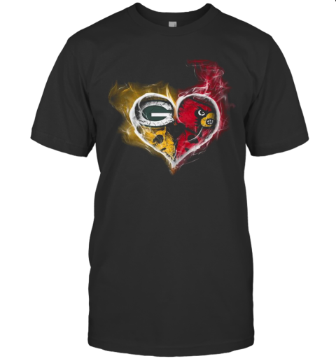 Heart Green Bay Packers And Louisville Cardinals T-Shirt