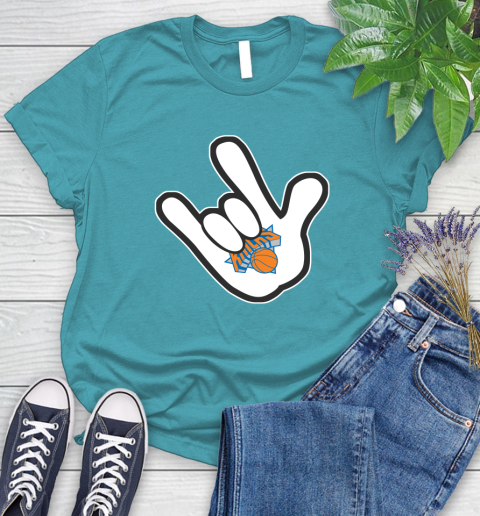 New York Knicks NBA Basketball Mickey Rock Hand Disney Women's T-Shirt 12