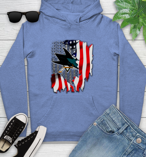 San Jose Sharks NHL Hockey American Flag Youth Hoodie 13