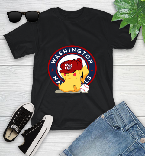 MLB Pikachu Baseball Sports Washington Nationals Youth T-Shirt 2
