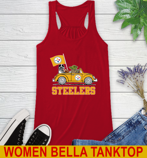 NFL Football Pittsburgh Steelers Darth Vader Baby Yoda Driving Star Wars Shirt Racerback Tank 6