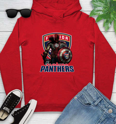 NHL Captain America Thor Spider Man Hawkeye Avengers Endgame Hockey Florida Panthers Youth Hoodie 11