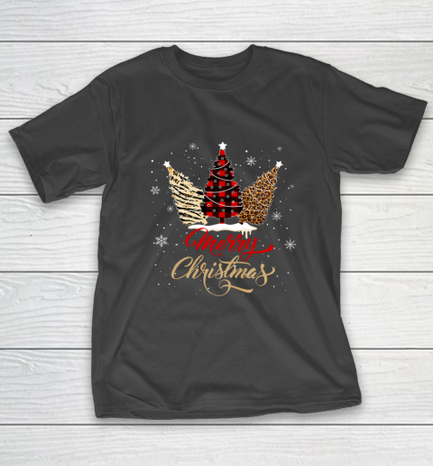 Merry Christmas T Shirt Women Xmas Leopard Plaid Trees T-Shirt