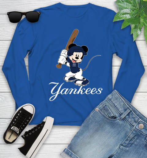 MLB Baseball New York Yankees Cheerful Mickey Mouse Shirt Youth Long Sleeve 10