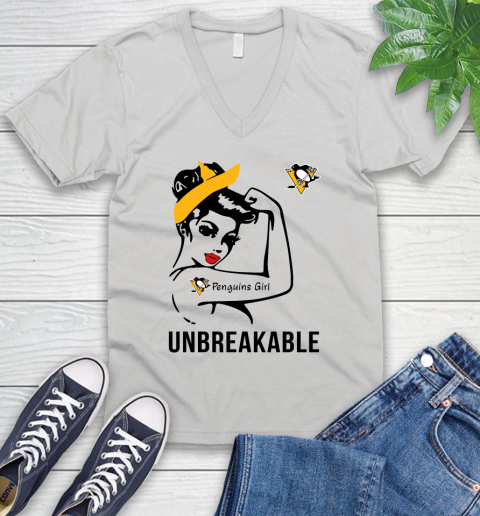 NHL Pittsburgh Penguins Girl Unbreakable Hockey Sports V-Neck T-Shirt