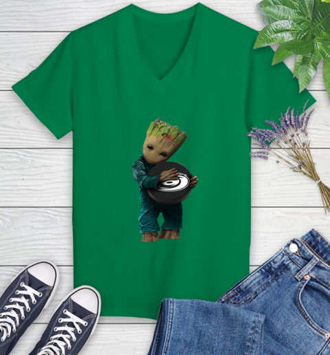 NHL Groot Guardians Of The Galaxy Hockey Sports Carolina Hurricanes Women's V-Neck T-Shirt 5