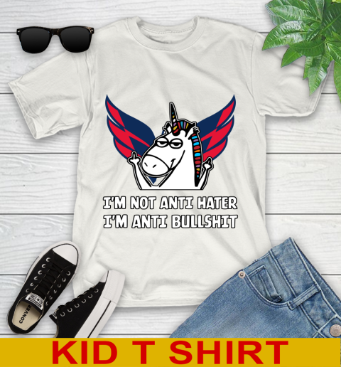 Washington Capitals NHL Hockey Unicorn I'm Not Anti Hater I'm Anti Bullshit Youth T-Shirt