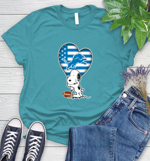 Detroit Lions NFL Football The Peanuts Movie Adorable Snoopy Women's T-Shirt 12