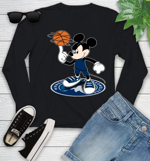 NBA Basketball Minnesota Timberwolves Cheerful Mickey Disney Shirt Youth Long Sleeve