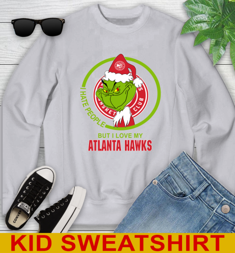 Atlanta Hawks NBA Christmas Grinch I Hate People But I Love My Favorite Basketball Team Youth Sweatshirt 4