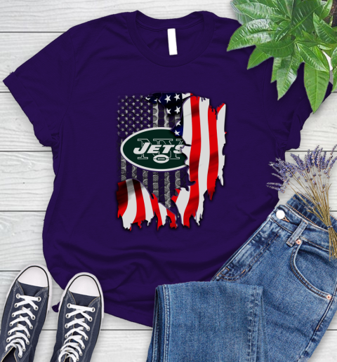 New York Jets NFL Football American Flag Women's T-Shirt - Image 5