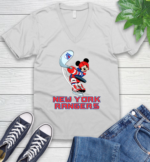 NHL Hockey New York Rangers Cheerful Mickey Mouse Shirt V-Neck T-Shirt 2