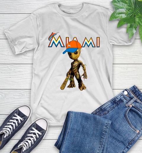 MLB Miami Marlins Groot Guardians Of The Galaxy Baseball T-Shirt