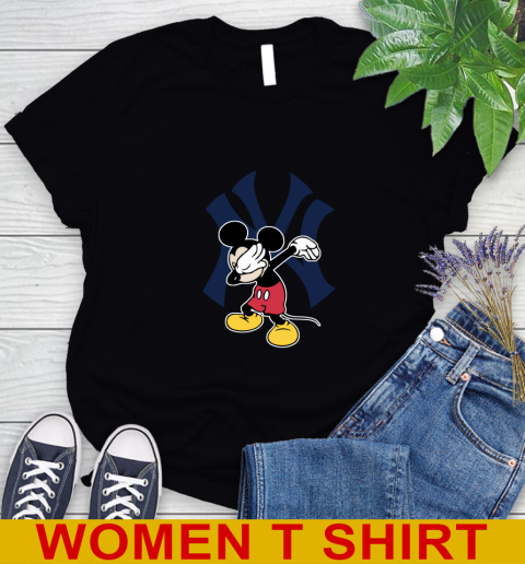 New York Yankees MLB Baseball Dabbing Mickey Disney Sports Women's T-Shirt 2
