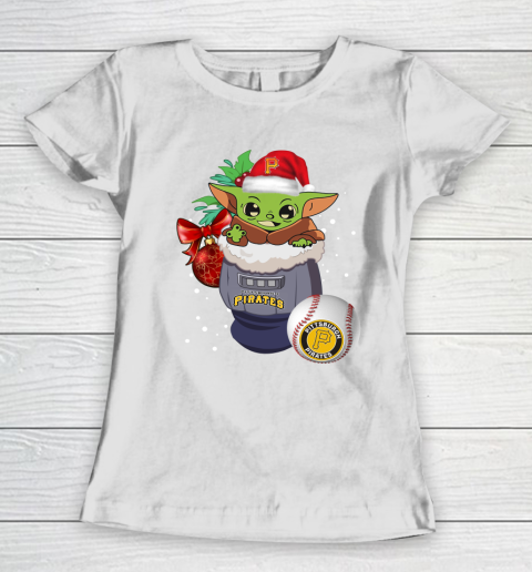 Pittsburgh Pirates Christmas Baby Yoda Star Wars Funny Happy MLB Women's T-Shirt 3