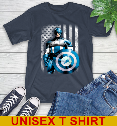 Detroit Lions NFL Football Captain America Marvel Avengers American Flag Shirt T-Shirt 3