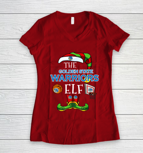 Golden State Warriors Christmas ELF Funny NBA Women's V-Neck T-Shirt 8
