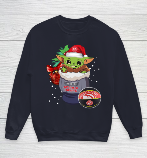 Atlanta Hawks Christmas Baby Yoda Star Wars Funny Happy NBA Youth Sweatshirt 3