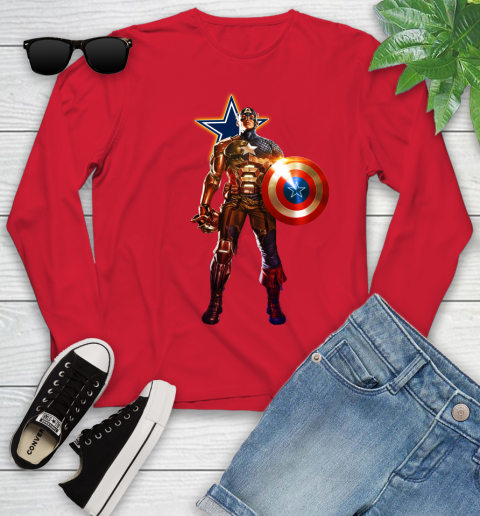 NFL Captain America Marvel Avengers Endgame Football Sports Dallas Cowboys Youth Long Sleeve 11