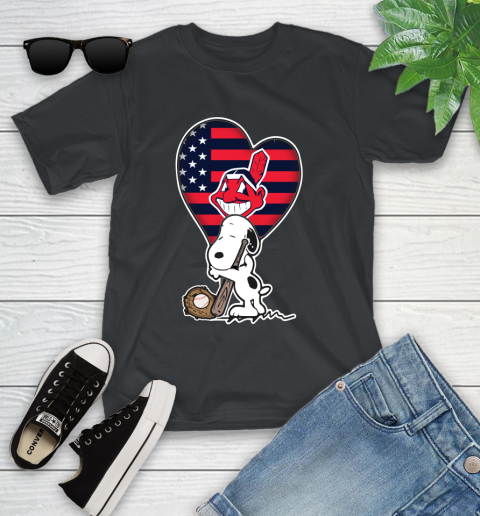 Cleveland Indians MLB Baseball The Peanuts Movie Adorable Snoopy Youth T-Shirt 2