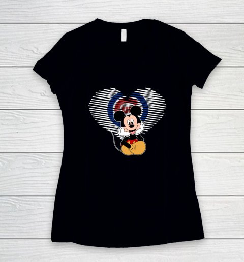 MLB Chicago Cubs The Heart Mickey Mouse Disney Baseball Women's V-Neck T-Shirt