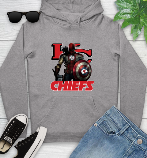 NFL Captain America Thor Spider Man Hawkeye Avengers Endgame Football Kansas City Chiefs Youth Hoodie 6